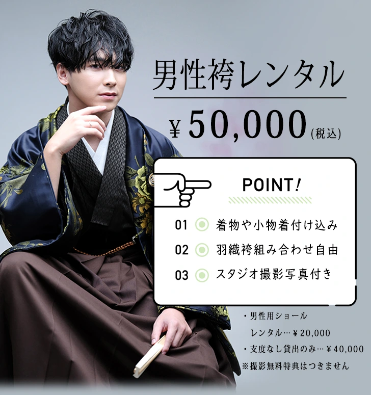 成人式当日の男性袴のレンタル支度の説明