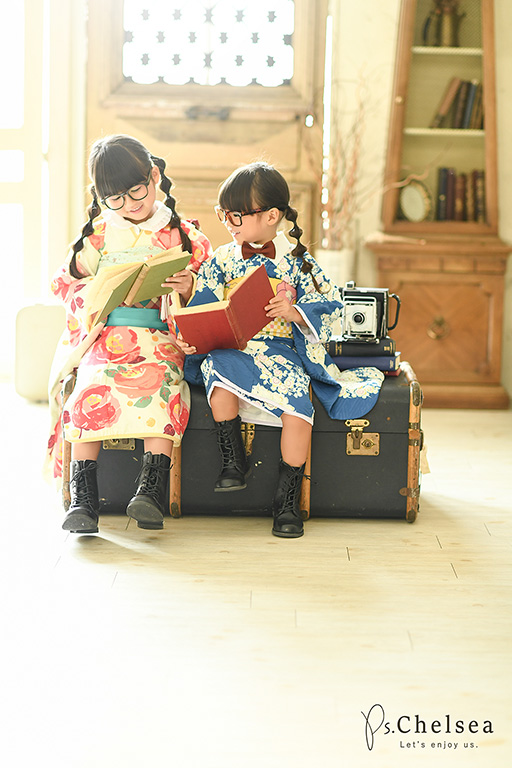 お揃いの髪型 姉妹写真が可愛い七五三7歳 フォトスタジオチェルシー埼玉県入間市のおしゃれな写真館