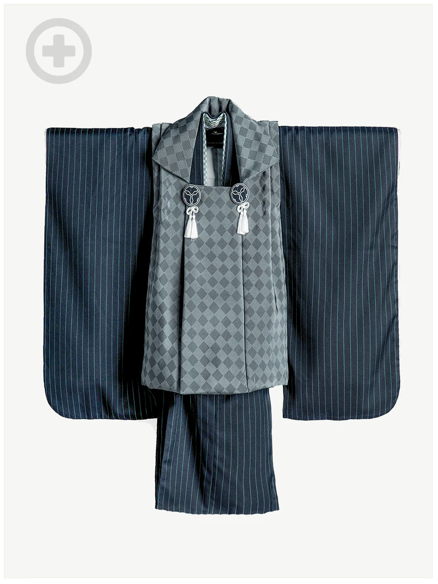 七五三着物3歳男の子：紺グレー/被布タイプ