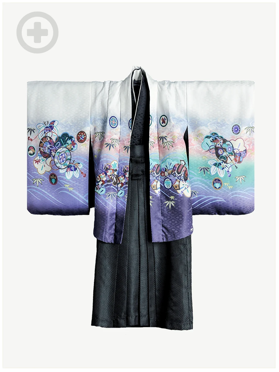 七五三着物3歳男の子：花うさぎ(白紫)/羽織袴タイプ