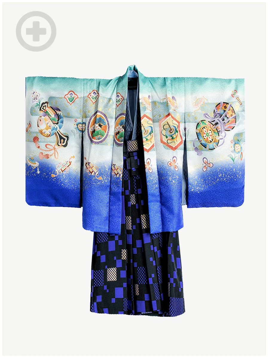 七五三着物3歳男の子：水色/羽織袴タイプ