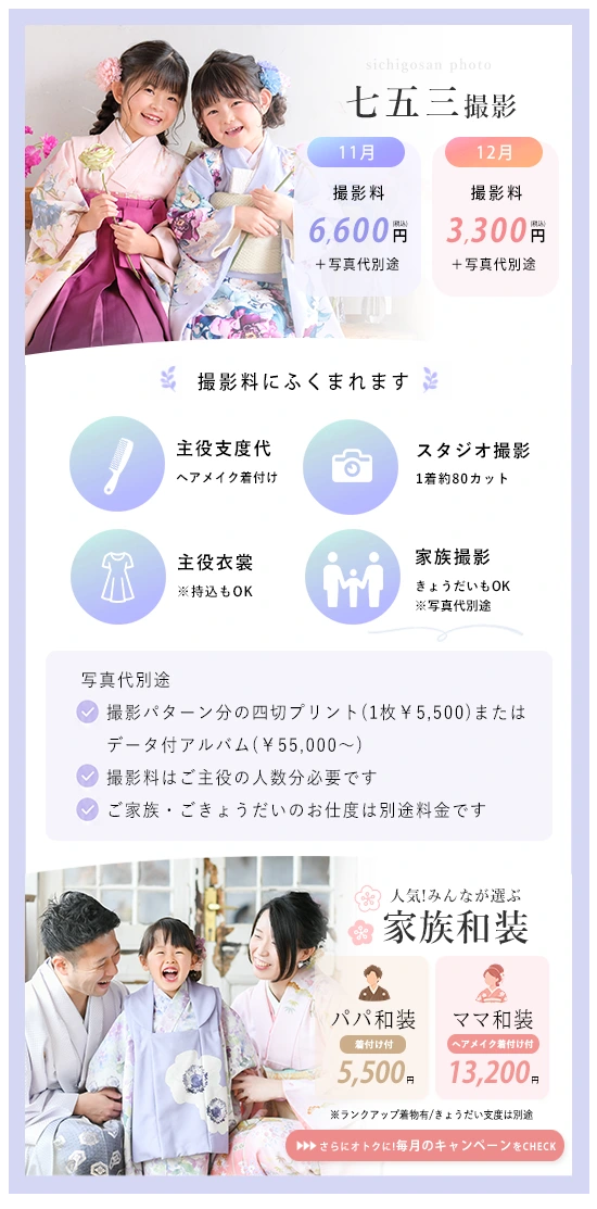 七五三撮影の詳細&家族和装について