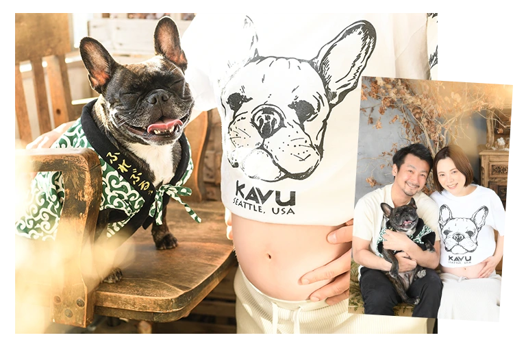 マタニティフォトでペット(犬)と一緒の写真