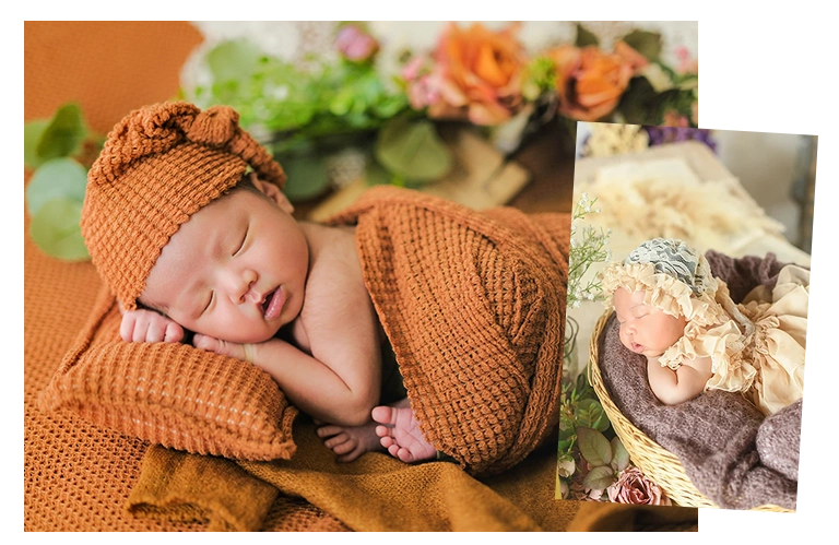 ニューボーンフォトで赤ちゃんがうつぶせの写真