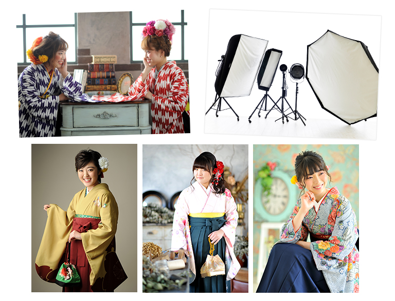 様々なポーズの袴姿の女性の写真