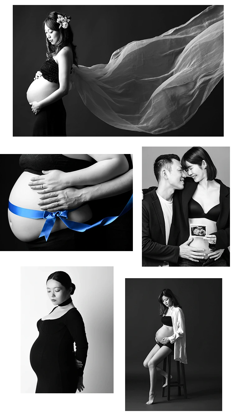 マタニティフォトのモノクロの写真